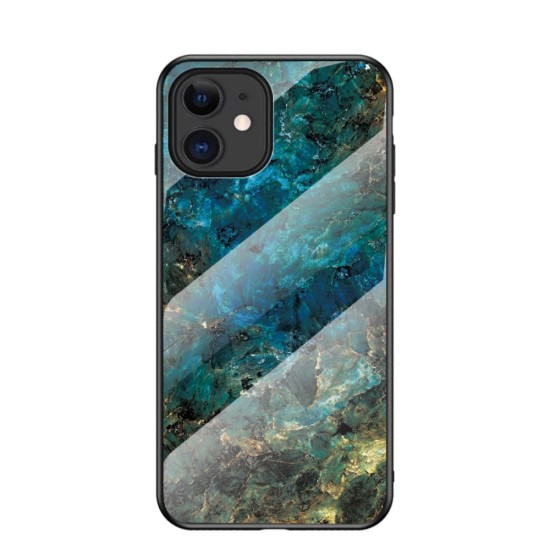 Marble Texture Glass Back Case priekš Apple iPhone 12 mini - Zaļš - stikla aizmugures apvalks / bampers-vāciņš