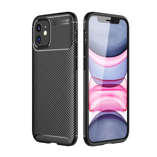 Carbon Fiber Texture Shockproof TPU Phone Cover priekš Apple iPhone 12 mini - Melns - triecienizturīgs silikona aizmugures apvalks / bampers-vāciņš