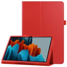 Litchi Texture Leather Stand Protective Case priekš Samsung Galaxy Tab S7 T870 / T875 / Tab S8 X700 / X706 - Sarkans - sāniski atverams maciņš ar stendu