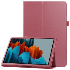Litchi Texture Leather Stand Protective Case priekš Samsung Galaxy Tab S7 T870 / T875 / Tab S8 X700 / X706 - Rozā - sāniski atverams maciņš ar stendu