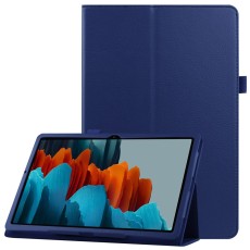 Litchi Texture Leather Stand Protective Case priekš Samsung Galaxy Tab S7 T870 / T875 / Tab S8 X700 / X706 - Tumši Zils - sāniski atverams maciņš ar stendu