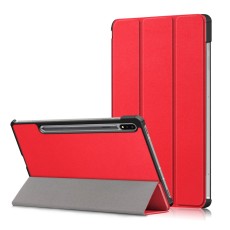 Tri-fold Stand PU Smart Auto Wake/Sleep Leather Case priekš Samsung Galaxy Tab S7 T870 / T875 / Tab S8 X700 / X706 - Sarkans - sāniski atverams maciņš ar stendu