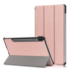 Tri-fold Stand PU Smart Auto Wake/Sleep Leather Case priekš Samsung Galaxy Tab S7 T870 / T875 / Tab S8 X700 / X706 - Rozā Zelts - sāniski atverams maciņš ar stendu