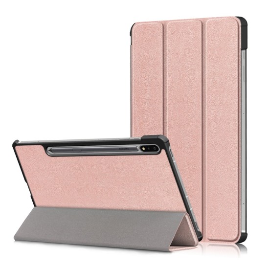 Tri-fold Stand PU Smart Auto Wake/Sleep Leather Case для Samsung Galaxy Tab S7 T870 / T875 / Tab S8 X700 / X706 - Розовое Золото - чехол-книжка со стендом / подставкой