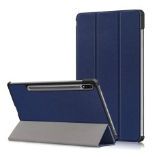 Tri-fold Stand PU Smart Auto Wake/Sleep Leather Case priekš Samsung Galaxy Tab S7 T870 / T875 / Tab S8 X700 / X706 - Tumši Zils - sāniski atverams maciņš ar stendu