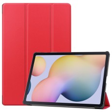 Tri-fold Stand PU Smart Auto Wake/Sleep Leather Case priekš Samsung Galaxy Tab S7 Plus T970 / T976 / Tab S8 Plus X800 / X806 - Sarkans - sāniski atverams maciņš ar stendu