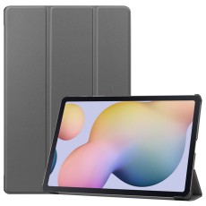 Tri-fold Stand PU Smart Auto Wake/Sleep Leather Case priekš Samsung Galaxy Tab S7 Plus T970 / T976 / Tab S8 Plus X800 / X806 - Pelēka - sāniski atverams maciņš ar stendu