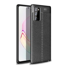 Litchi Skin PU Leather Coated TPU Mobile Phone Case priekš Samsung Galaxy Note 20 N980 - Melns - ādas imitācijas triecienizturīgs silikona aizmugures apvalks / bampers-vāciņš