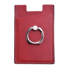 Universal Adhesive PU Leather Credit Card Pocket with Finger Grip Kickstand / Built-in Magnet Iron - Sarkans - universāls pielīmējams ādas karšu turētājs ar gredzenu-statīvu / ar iebūvētu magnētu