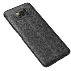 Litchi Skin PU Leather Coated TPU Mobile Phone Case priekš Xiaomi Poco X3 NFC / X3 Pro - Melns - ādas imitācijas triecienizturīgs silikona aizmugures apvalks / maciņš-bampers