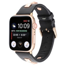 Genuine Leather Watchband with Rose Gold Fastener priekš Apple Watch 38 / 40 / 41 mm / Series 10 / 11 (42mm) - Melns - dabīgās ādas siksniņa priekš pulksteņiem ar saspraudi