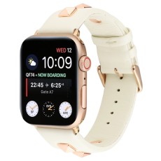 Genuine Leather Watchband with Rose Gold Fastener priekš Apple Watch 38 / 40 / 41 mm / Series 10 / 11 (42mm) - Bēšs - dabīgās ādas siksniņa priekš pulksteņiem ar saspraudi