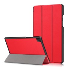 Tri-fold Stand PU Smart Auto Wake/Sleep Leather Case priekš Samsung Galaxy Tab A7 (2020 / 2022) T500 / T505 / T509 - Sarkans - sāniski atverams maciņš ar stendu