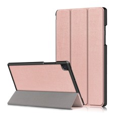 Tri-fold Stand PU Smart Auto Wake/Sleep Leather Case priekš Samsung Galaxy Tab A7 (2020 / 2022) T500 / T505 / T509 - Rozā Zelts - sāniski atverams maciņš ar stendu