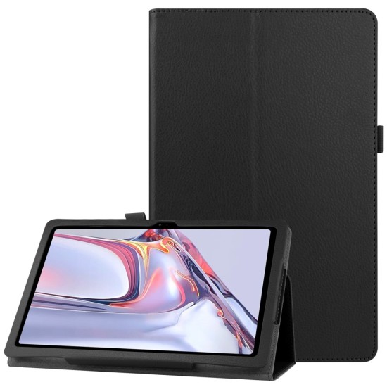 Litchi Texture Leather Stand Protective Case priekš Samsung Galaxy Tab A7 (2020 / 2022) T500 / T505 / T509 - Melns - sāniski atverams maciņš ar stendu