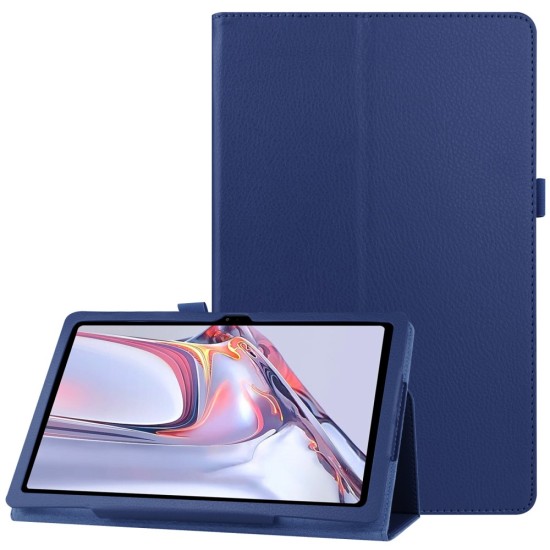 Litchi Texture Leather Stand Protective Case priekš Samsung Galaxy Tab A7 (2020 / 2022) T500 / T505 / T509 - Tumši Zils - sāniski atverams maciņš ar stendu