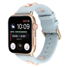 Genuine Leather Watchband with Rose Gold Fastener priekš Apple Watch 42 / 44 / 45 / 46mm / Ultra 49 mm - Gaiši Zils - dabīgās ādas siksniņa priekš pulksteņiem ar saspraudi