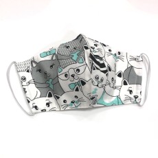 Pusaudžu (13-18 gadi) vairākas reizes lietojamas kokvilna auduma Sejas Maska - Kaķīši (stiprinās aiz ausīm) - (Protective cotton face mask)