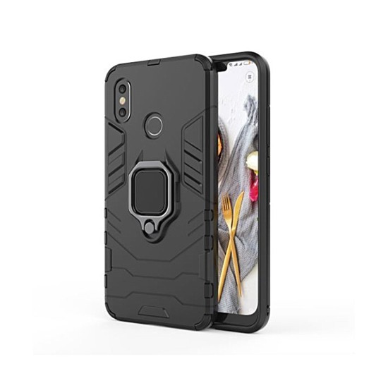 Defender Armor Back Case with Ring priekš Apple iPhone 12 / 12 Pro - Melns - triecienizturīgs silikona aizmugures apvalks ar gredzenu / bampers-vāciņš
