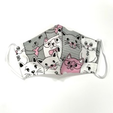 Pusaudžu (13-18 gadi) vairākas reizes lietojamas kokvilna auduma Sejas Maska - Kaķīši 2 (stiprinās aiz ausīm) - (Protective cotton face mask)