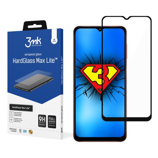 3MK HardGlass Max Lite Tempered Glass protector priekš Samsung Galaxy A50 / A50 EE A505 / A30s A307 - Melns - ekrāna aizsargstikls / bruņu stikls