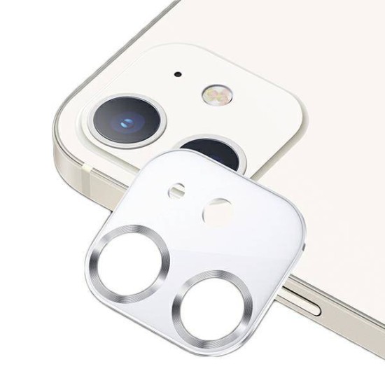 Usams Metal Camera Lens Tempered Glass protector priekš Apple iPhone 12 mini - Balts - metālisks aizmugurējās kameras aizsargstikls
