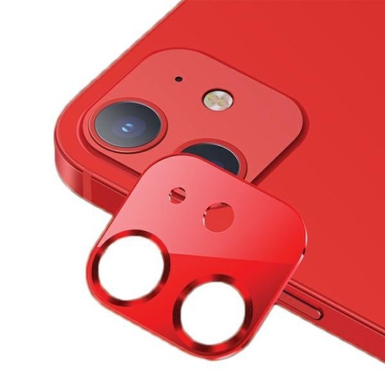 Usams Metal Camera Lens Tempered Glass protector priekš Apple iPhone 12 mini - Sarkans - metālisks aizmugurējās kameras aizsargstikls