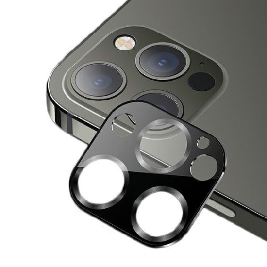 Usams Metal Camera Lens Tempered Glass protector priekš Apple iPhone 12 Pro Max - Melns - metālisks aizmugurējās kameras aizsargstikls