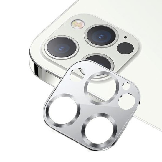 Usams Metal Camera Lens Tempered Glass protector priekš Apple iPhone 12 Pro Max - Sudrabains - metālisks aizmugurējās kameras aizsargstikls