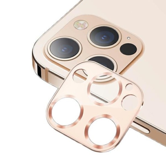 Usams Metal Camera Lens Tempered Glass protector priekš Apple iPhone 12 Pro Max - Zeltains - metālisks aizmugurējās kameras aizsargstikls