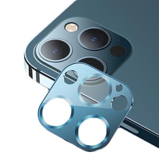 Usams Metal Camera Lens Tempered Glass protector priekš Apple iPhone 12 Pro - Zils - metālisks aizmugurējās kameras aizsargstikls