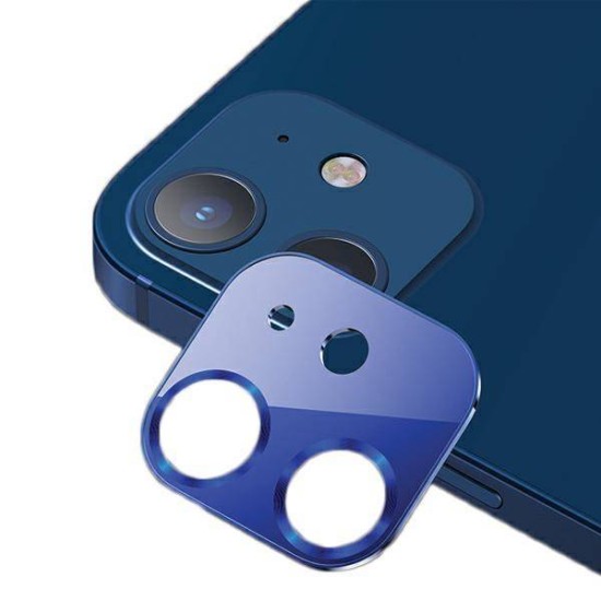 Usams Metal Camera Lens Tempered Glass protector priekš Apple iPhone 12 - Zils - metālisks aizmugurējās kameras aizsargstikls