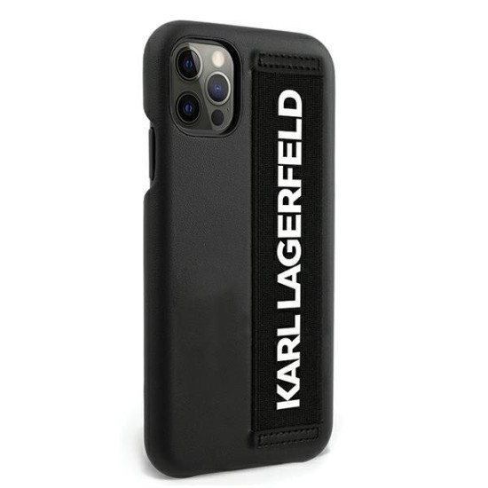 Karl Lagerfeld Back Case KLHCP12SSTKLBK priekš Apple iPhone 12 mini - Melns - ādas aizmugures apvalks / bampers-vāciņš