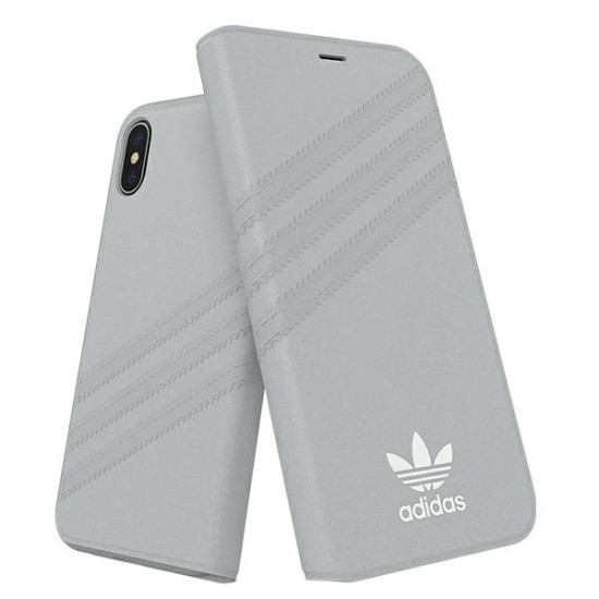 Adidas Original Suede Series Booklet Case priekš Apple iPhone X / XS - Pelēks - sāniski atverams maciņš / grāmatveida maks
