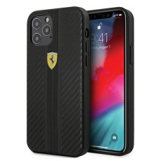 Ferrari Carbon On Track Collection Back Case FESNECHCP12LBK priekš Apple iPhone 12 Pro Max - Melns - mākslīgās ādas aizmugures apvalks / bampers-vāciņš