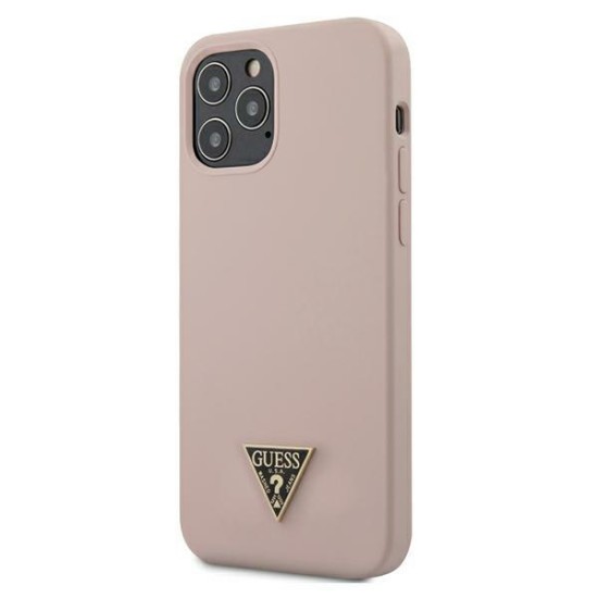 Guess Silicone Back Case with Triangle Logo GUHCP12LLSTMLP priekš Apple iPhone 12 Pro Max - Rozā - silikona aizmugures apvalks / bampers-vāciņš
