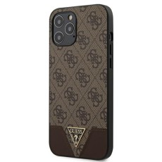Guess Triangle Collection Back Case GUHCP12MPU4GHBR priekš Apple iPhone 12 / 12 Pro - Brūns - mākslīgās ādas aizmugures apvalks / bampers-vāciņš