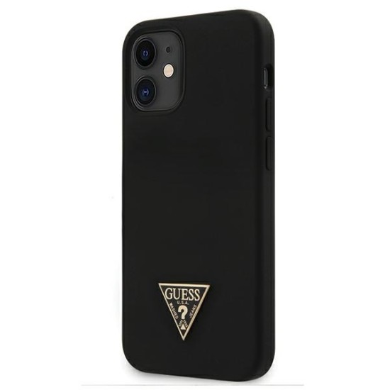 Guess Silicone Back Case with Triangle Logo GUHCP12SLSTMBK priekš Apple iPhone 12 mini - Melns - silikona aizmugures apvalks / bampers-vāciņš