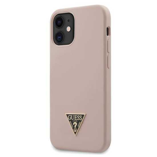 Guess Silicone Back Case with Triangle Logo GUHCP12SLSTMLP priekš Apple iPhone 12 mini - Rozā - silikona aizmugures apvalks / bampers-vāciņš