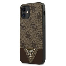 Guess Triangle Collection Back Case GUHCP12LPU4GHBR priekš Apple iPhone 12 mini - Brūns - mākslīgās ādas aizmugures apvalks / bampers-vāciņš