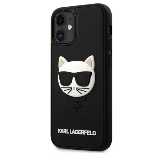 Karl Lagerfeld 3D Rubber Choupette series Back Case KLHCP12LCH3DBK priekš Apple iPhone 12 mini - Melns - silikona aizmugures apvalks / bampers-vāciņš