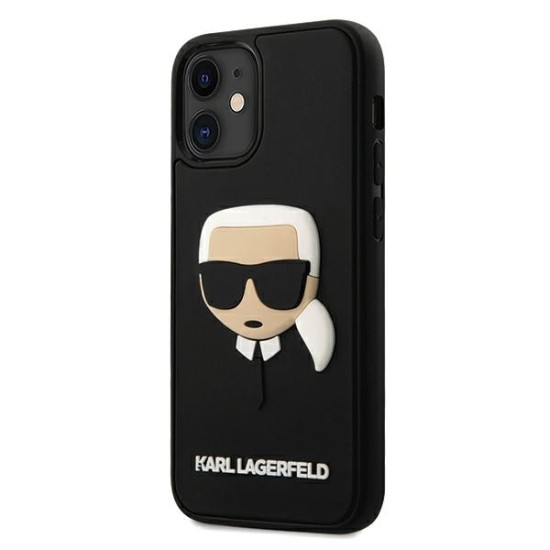 Karl Lagerfeld 3D Rubber Karl's Head series Back Case KLHCP12LCH3DBK priekš Apple iPhone 12 mini - Melns - silikona aizmugures apvalks / bampers-vāciņš