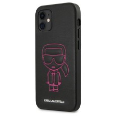 Karl Lagerfeld Karl Ikonik Outline series Back Case KLHCP12LPCUIKPI priekš Apple iPhone 12 mini - Melns - mākslīgās ādas aizmugures apvalks / bampers-vāciņš