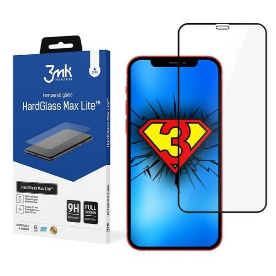 3MK HardGlass Max Lite Tempered Glass protector priekš Apple iPhone 12 mini - Melns - ekrāna aizsargstikls / bruņu stikls
