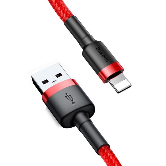 Baseus 3M Cafule 2A USB to Lightning cable - Sarkans - Apple iPhone / iPad lādēšanas un datu kabelis / vads
