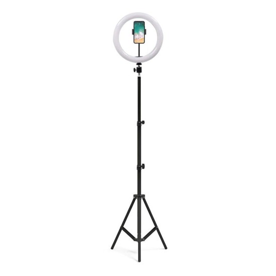 LED Ring Lamp Selfie 26cm with 1.6m Tripod / Remote control - Melns - Riņķa lampa, dienas gaismas statīvs