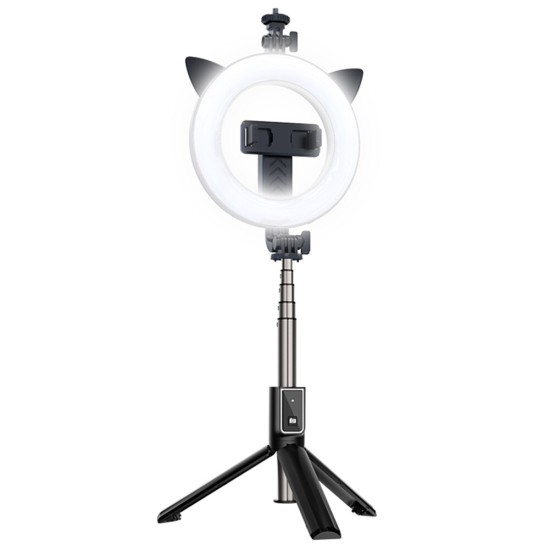 P40D-3 LED Ring Lamp Selfie Stick and Tripod with Bluetooth Remote Control - Melns - Riņķa lampa, dienas gaismas statīvs