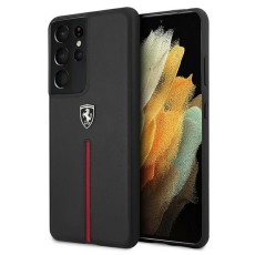 Ferrari Leather Off Track series Back Case FEOSIHCS21LBK priekš Samsung Galaxy S21 Ultra G998 - Melns - ādas aizmugures apvalks / bampers-vāciņš