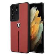 Ferrari Leather Off Track series Back Case FEOSIHCS21LRE priekš Samsung Galaxy S21 Ultra G998 - Sarkans - ādas aizmugures apvalks / bampers-vāciņš