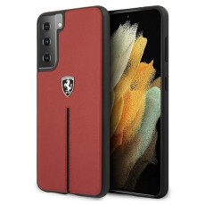 Ferrari Leather Off Track series Back Case FEOSIHCS21SRE priekš Samsung Galaxy S21 G991 - Sarkans - ādas aizmugures apvalks / bampers-vāciņš